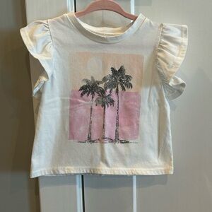 Kids Palm Tree Ruffle Sleeve Tee - White and Pink